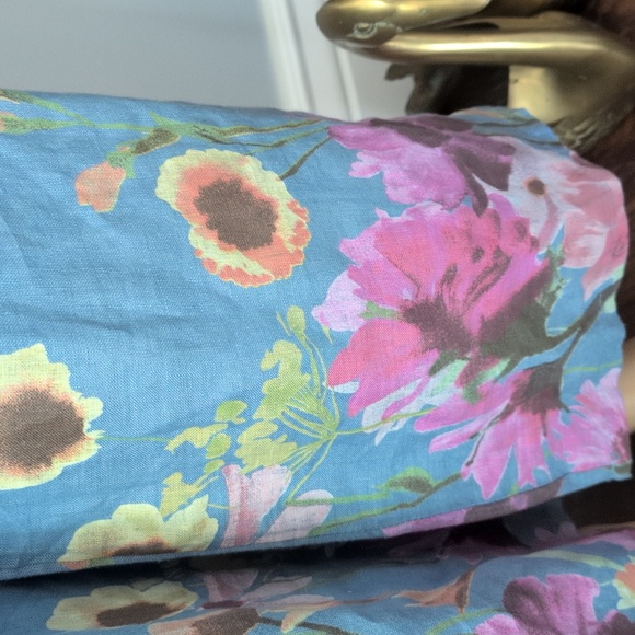 BOHO Me & Gee Linen Blue Floral Wide-Leg Pants with Pockets SZ M Made in Italy - Picture 9 of 16